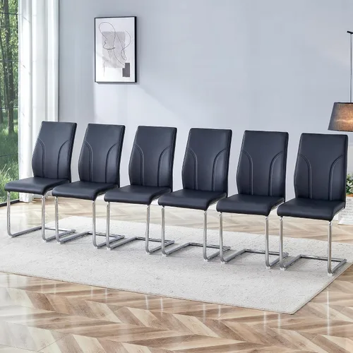 Miniatura 22 de Juego de 2 sillas de comedor negras, modernas sillas de cocina de piel sintética, patas doradas cromadas, fáciles de limpiar, comedor, oficina
