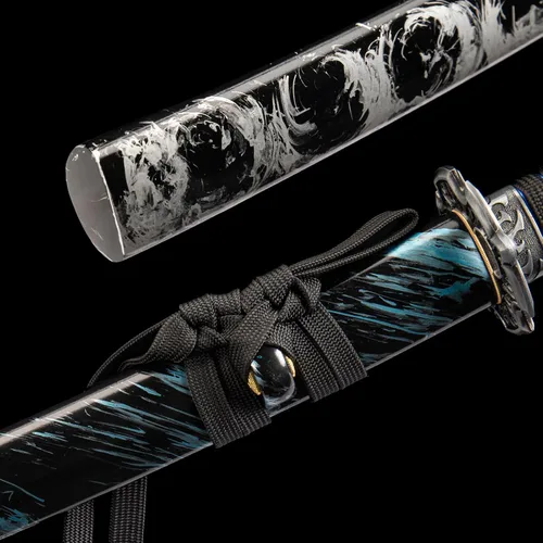 Miniatura 9 de Espada katana japonesa hecha a mano, auténtica, forjada a mano, espadas samurai de acero de alto carbono 1060 para artes marciales, colección y Azul