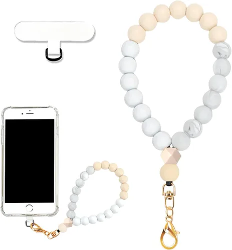 Miniatura 13 de VICHUNHO Correa de muñeca de silicona con cuentas de mármol para teléfono, cordón para celular con pestaña de sujeción, pulsera elástica de muñeca