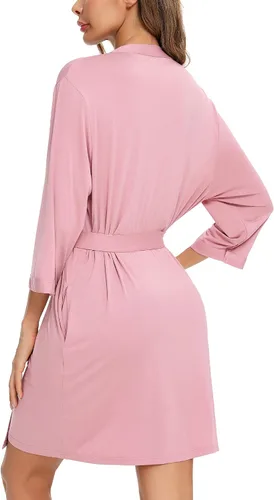 Miniatura 4 de Anjue Bata para mujer, kimono, bata corta de bambú, suave, ropa de dormir para mujer, tallas S-XXL