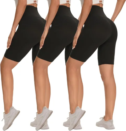 Paquete de 3 pantalones cortos de motociclista para mujer, 8, 5, 3 pulgadas, cintura alta, control de abdomen, entrenamiento, yoga, correr,