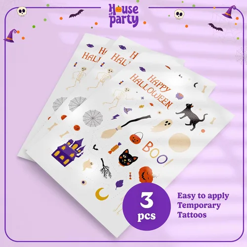 Miniatura 2 de HOUSE OF PARTY Tatuajes temporales de Halloween para niños, paquete de 108, tatuajes que brillan en la oscuridad, calcomanías impermeables