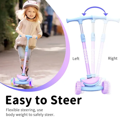 Miniatura 4 de BELEEV Patinete A8 para niños de 3 a 12 años, scooter plegable de 3 ruedas para niños y niñas, ruedas con luz LED, 4 alturas ajustables, inclinación