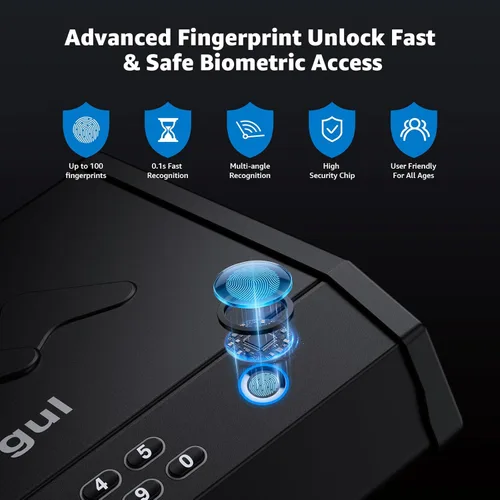 Cajas de seguridad para armas, caja fuerte biométrica para pistolas con pantalla LCD de temperatura y humedad, puerto USB, caja de seguridad para