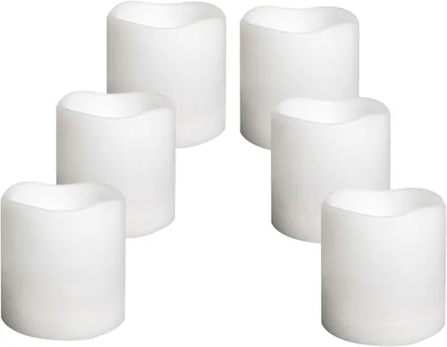 Miniatura 25 de 4 velas LED escalonadas sin flama, de pilas, impermeables, para exteriores, con temporizador, luz nocturna parpadeante de resina plástica