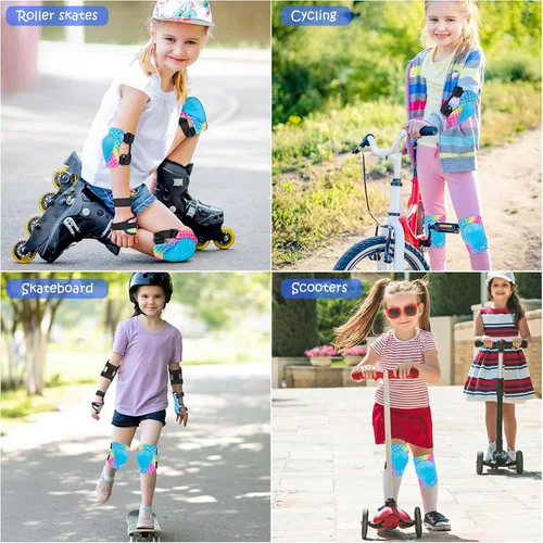 Miniatura 2 de Rodilleras para niños, juego de equipo de protección ajustable con bolsa de malla, rodilleras y coderas, protector de muñeca para niñas, patines