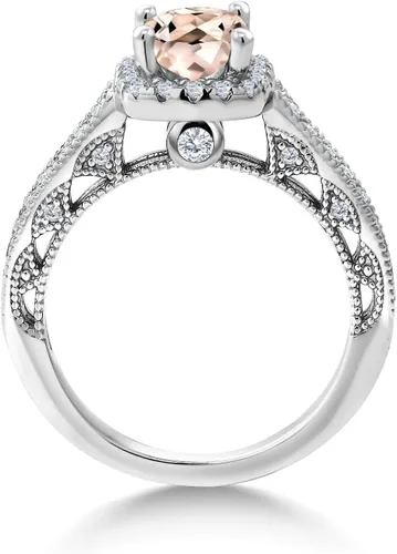Miniatura 90 de Gem Stone King Anillo de compromiso de plata de ley 925 de 0.236 in con piedra natal y zafiro blanco creado con acento Anillo de compromiso