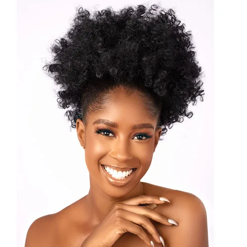 Miniatura 11 de Extensión de cola de caballo rizada con cordón Afro Puff para mujeres negras, extensiones de cabello sintético corto afro Kinkys rizado, extensión