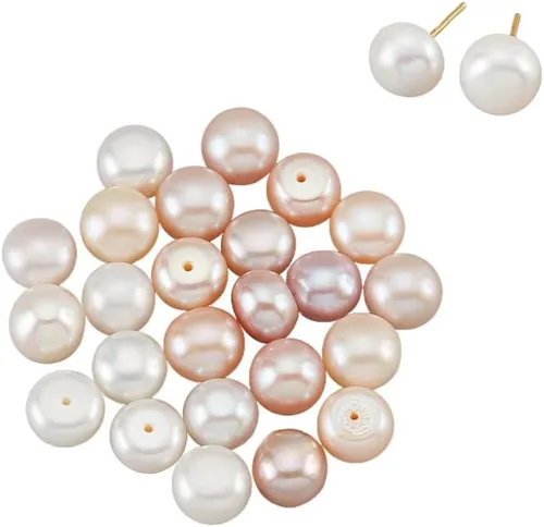 NBEADS 24 cuentas de agua dulce de 3 colores con agujero medio perforado, alrededor de 8 a 0.335 in, perlas naturales de agua dulce semicirculadas,