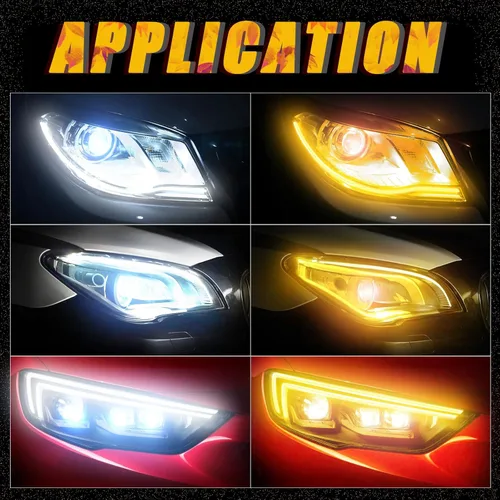 Miniatura 3 de Tira de luces de circulación diurna DRL de escaneo dinámico para automóvil, 2 unidades de 11.8 pulgadas blanco/ámbar, luces direccionales
