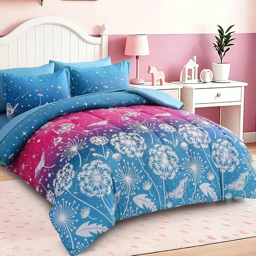 Miniatura 72 de Dinjoy Juego de edredón para niñas, tamaño individual, colorido, azul, rosa, morado, arcoíris, juego de ropa de cama de 6 piezas en una bolsa