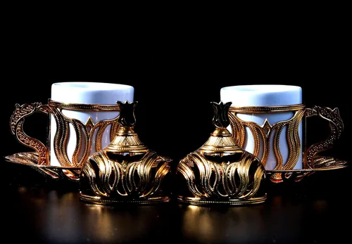 Miniatura 7 de Kuchengerate - 2 tazas de café turco, griego, árabe, marroquí, taza de café expreso con placa interior de soporte de metal de porcelana y tapa, 2