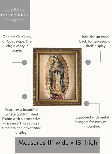 Miniatura 2 de Gerffert - Decoración de pared cristiana con marco dorado, 11 x 13 pulgadas, Nuestra Señora de Guadalupe