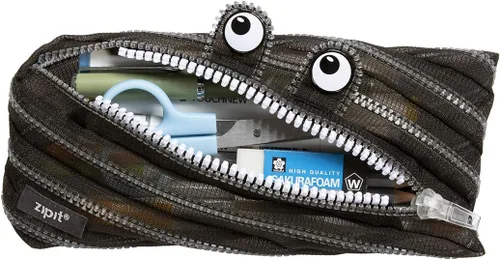Miniatura 3 de ZIPIT Estuche Monster para niños, con capacidad para hasta 30 bolígrafos, lavable a máquina, hecho de una cremallera larga (malla negra)