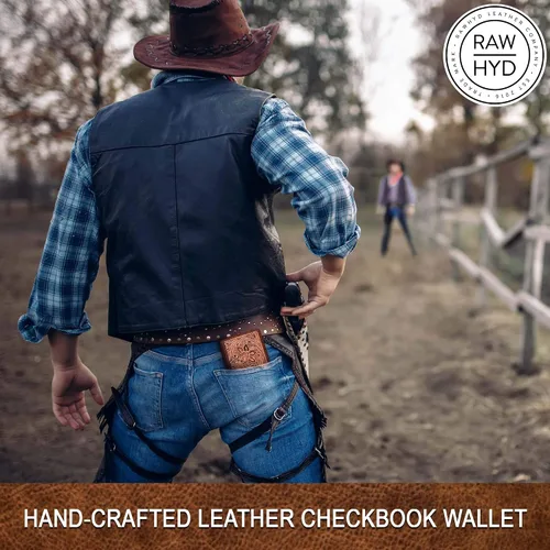 Miniatura 6 de RAW HYD - Cartera larga de cuero para hombres Funda de chequera doble un gran regalo para hombres