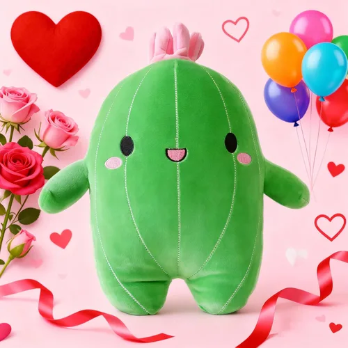 Miniatura 4 de BABOLI Peluche de cactus de peluche con cara sonriente y antena rosa, cactus de miel, juguete suave de peluche, bonito regalo para niños, niñas