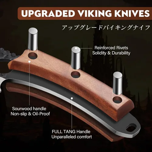 Miniatura 2 de Huusk Cuchillo vikingo con vaina, cuchillo de carnicero forjado a mano para cortar carne, cuchillos de carne de acero de alto carbono, cuchillos