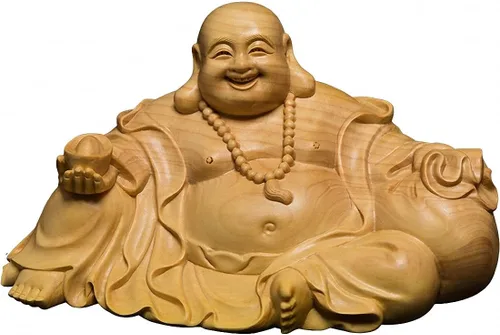 Miniatura 8 de Estatua de Buda Maitreya Maitreya tallada a mano de boj natural (ventilador de bolsa de tela)