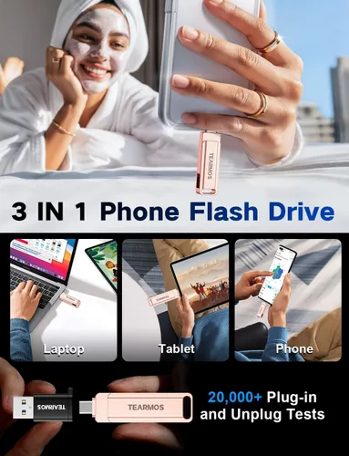 Miniatura 2 de Memoria Stick de 512 GB para iPhone Flash Drive, almacenamiento de teléfono para fotos y videos, copia de seguridad de archivos, compatible con Rosa