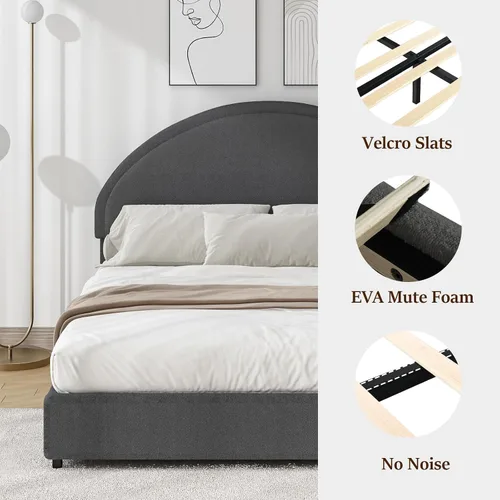 Miniatura 4 de Base de cama REVOMINCA tamaño Queen, base de cama tapizada de plataforma con cabecero, cama de plataforma suave con esquinas redondas, no se Dgery