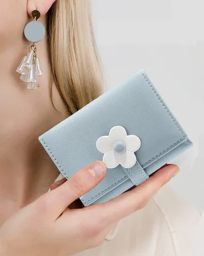 Miniatura 8 de MEISEE Billetera pequeña para niñas y mujeres, billetera de tres pliegues, bolsillo para efectivo, con estampado de flores, monedero con ventana