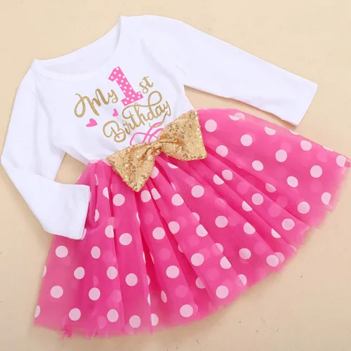 Miniatura 3 de ODASDO Vestidos de princesa de manga larga tutú de tul con lazo y lazo para niñas pequeñas