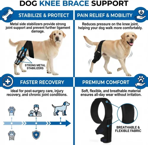 Miniatura 8 de Rodillera para perros para lesiones desgarradas de Acl y Ccl, soporte ajustable para patas traseras para perros con estabilizadores de metal
