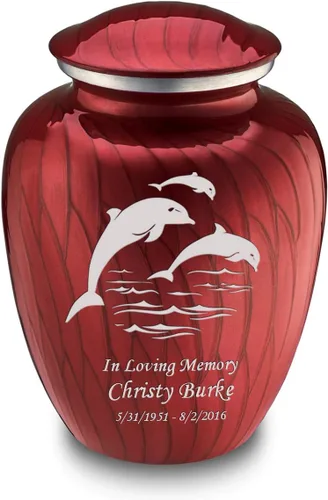 Miniatura 11 de Geturns Embrace - Urnas de cremación personalizadas de delfines para cenizas humanas, urna funeraria grande de color rojo brillante para mujeres