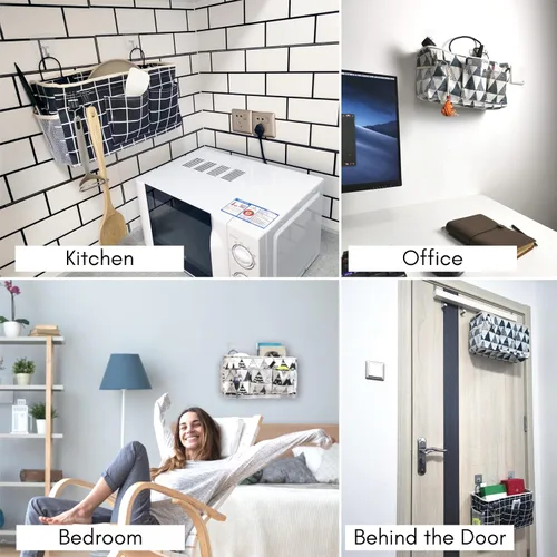 Miniatura 2 de Kanrichu 2 bolsas organizadoras grandes para colgar en la pared, cestas de almacenamiento colgantes de tela de lino con bolsillos, contenedor
