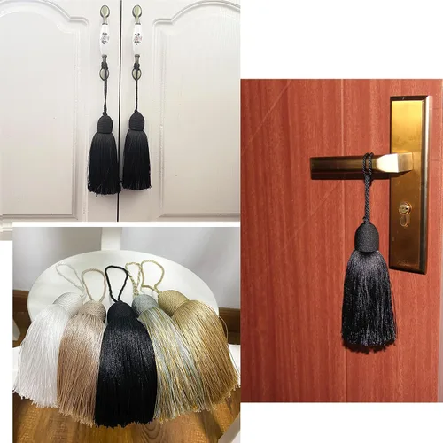 Miniatura 4 de 2 dijes de borla de poliéster con lazo, accesorios de manualidades hechos a mano para decoración del hogar y muebles (negro)