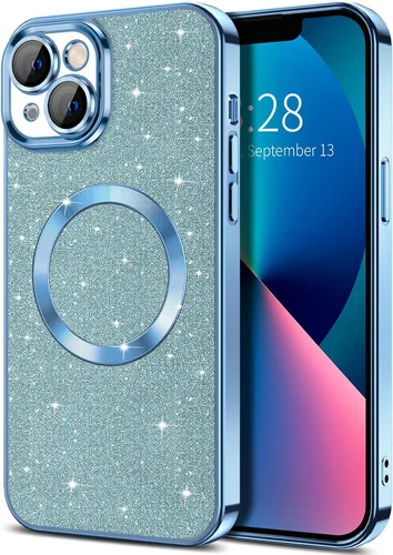 Miniatura 46 de Hython Funda para iPhone 13 Pro Max con purpurina, fundas magnéticas transparentes para teléfono con protector de lente de cámara