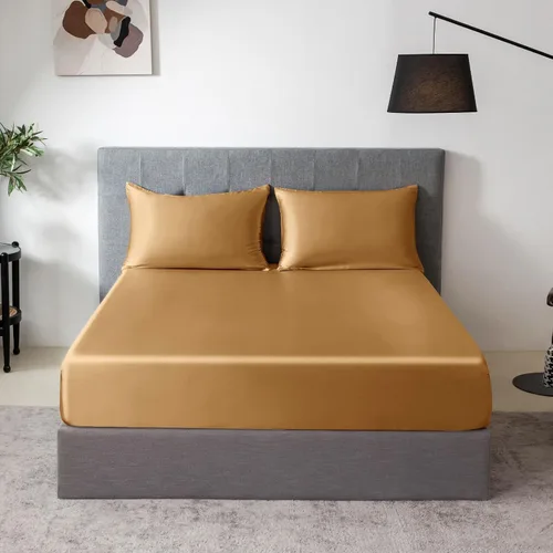 Miniatura 82 de THXSILK Juego de sábanas bajeras de 100% seda de morera, 3 piezas de seda 7A+, transpirable, suave, sábana bajera de 16 pulgadas de profundidad, 2