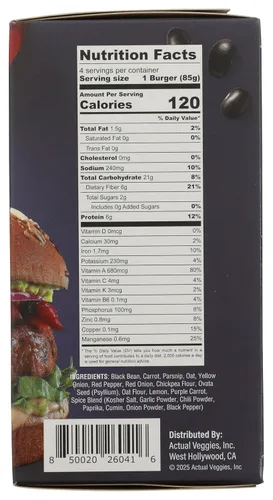 Miniatura 11 de Actual Veggies - Hamburguesa de frijol negro vegetariana, 12 oz