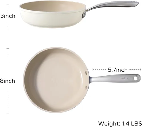 Miniatura 7 de Sartenes de freír antiadherentes de cerámica Redchef, sartén antiadherente de cerámica, sartén de huevo de cerámica con mango de enfriamiento Beige
