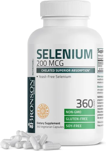Miniatura 9 de Bronson Selenio 200 mcg – Complejo de aminoácidos quelado libre de levadura - Mineral traza esencial con absorción superior, 250 cápsulas