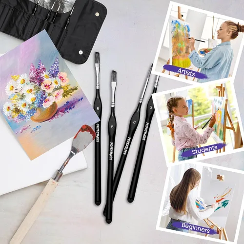 Miniatura 7 de Juego de 15 pinceles de pintura con microdetalles con estuche portátil para pintura al óleo, acuarela y acrílica, juego de pinceles de pintura