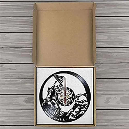 Miniatura 3 de Marines Raising The Flag On Iwo Jima Wwll Wall Art Reloj de pared Ww2 Bandera de Estados Unidos Contemporáneo Disco de vinilo Soldados Reloj Dia