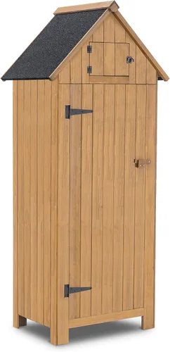 Miniatura 9 de Mcombo Gabinete de almacenamiento para exteriores, cobertizo de madera, organizador de cobertizo de jardín, casilleros de madera con madera de abeto