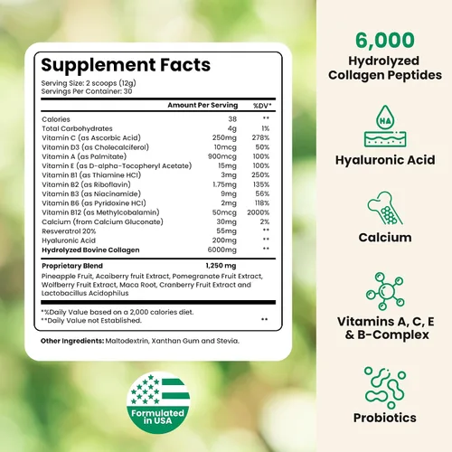 Miniatura 2 de Polvo de péptidos de colágeno hidrolizados, 12.7 onzas, suplemento de colágeno puro con probióticos y multivitamínicos, proteína de colágeno