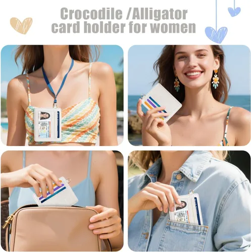 Miniatura 6 de Bolsillo frontal minimalista delgado con bloqueo RFID para tarjetas de crédito, cartera pequeña, bonita funda para tarjetas para mujeres, beige