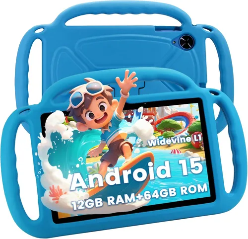 Tablet para niños Henadigi, tablet Android 15, 12 GB RAM 64 GB ROM 1 TB de expansión, pantalla táctil FHD de 10 pulgadas 1280x808, cámara dual