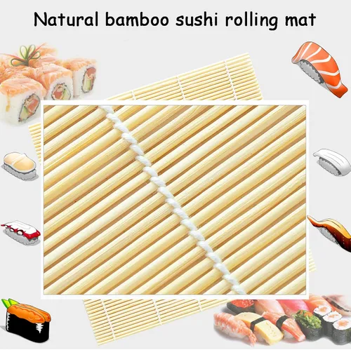 Miniatura 2 de Paquete de 4 alfombrillas de sushi de bambú natural de primera calidad, rodillo de sushi reutilizable y ecológico, perfecto para sushi casero Maki