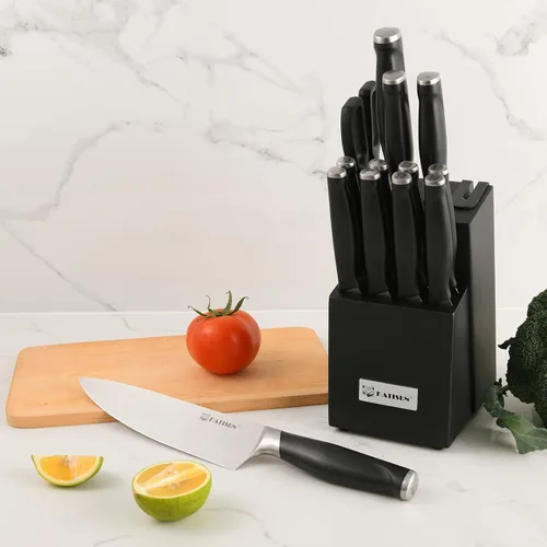 Miniatura 8 de Juego de cuchillos de cocina de 15 piezas con bloque, mango ergonómico de ABS para juego de cuchillos de chef y cuchillos de carne dentados