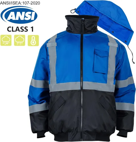 Miniatura 2 de VENDACE Chaquetas de seguridad reflectantes de alta visibilidad para hombre, forro polar ANSI Clase 1 Hi Vis, chaqueta de invierno con capucha