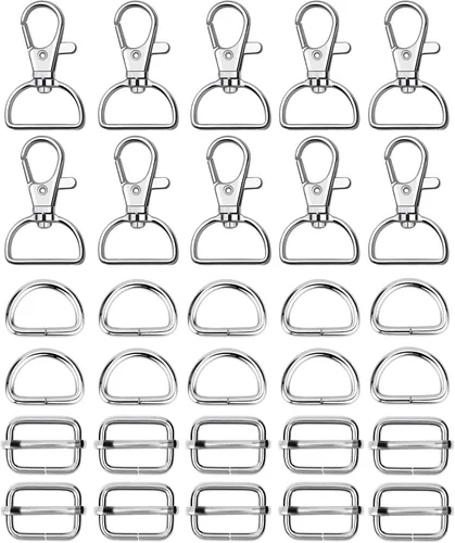 Miniatura 10 de WAFJAMF Anillo de gancho de metal a granel 30 piezas, hebilla de cierre giratorio y anillo en D no soldado, 10 piezas, hebilla rectangular ajustable