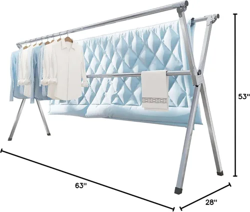 Miniatura 7 de Vikaqi Tendedero de Ropa Plegable de 63 Pulgadas para Interiores y Exteriores, Tendedero de Ropa Plegable Colapsible, Tendedero de Lavandería