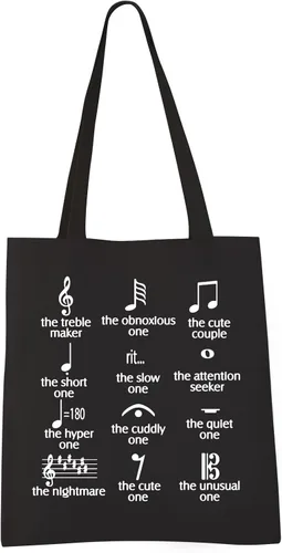 VAMSII Divertida bolsa de mano con notas musicales para profesores, productores, amantes, banda de lona con tema de notas musicales