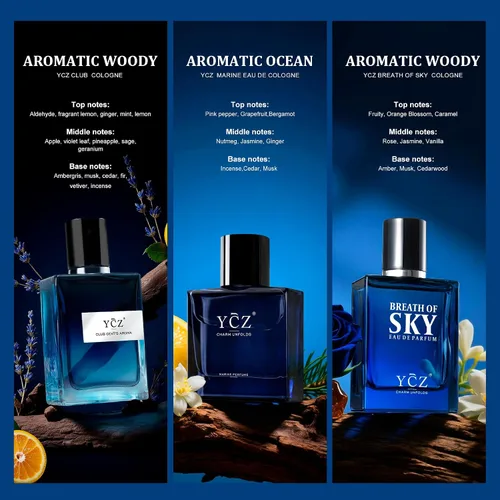 Miniatura 5 de Ycz Juego de 3 piezas de colonia para hombre, fragancia Ocean, Sky & Club, 1.7 fl oz cada una, Eau de Colonia Woody Fresh Citrus, caja de regalo