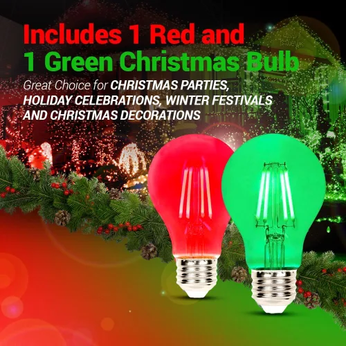 Miniatura 6 de Paquete de 2 bombillas LED de filamento rojo y verde – A19 E26 8 W, equivalente a 60 W, bombilla LED vintage roja y verde para iluminación
