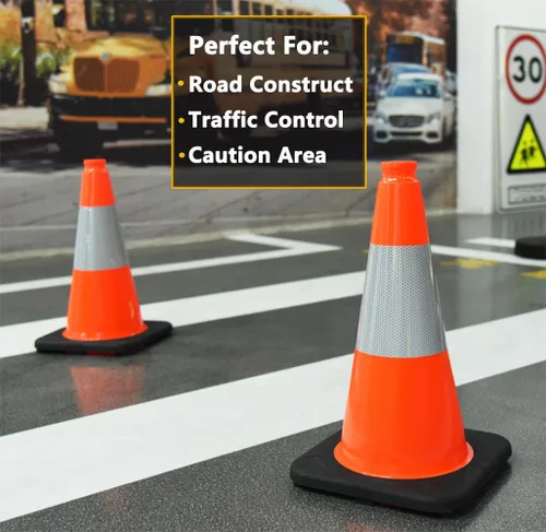 Miniatura 3 de (5 Conos) BESEA 18" Pulgadas Conos de PVC Naranja Conos de Seguridad de Tráfico Base Negra Construcción Carretera Cono de Estacionamiento con Collar